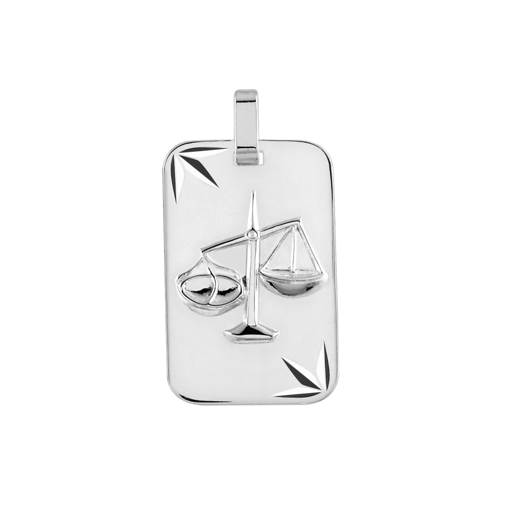 Pendentif en argent rhodi� plaque G.I diamant� �toil� zodiaque Balance - Vue 1