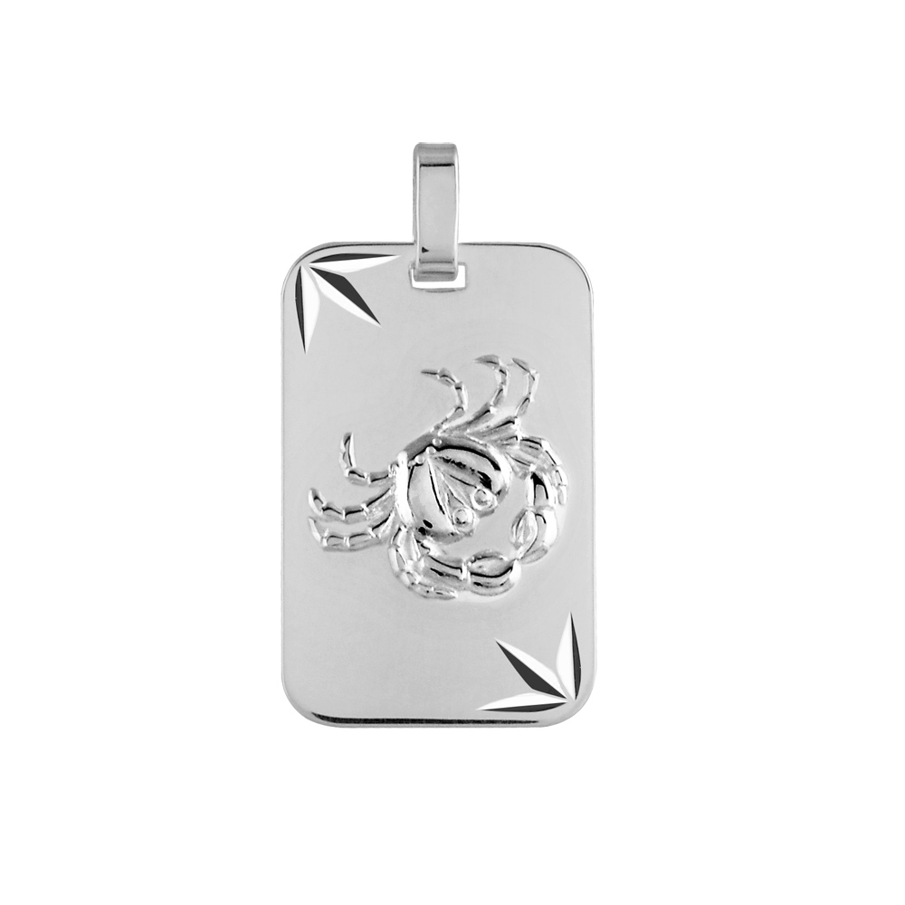 Pendentif en argent rhodi� plaque G.I diamant� �toil� zodiaque Cancer - Vue 1