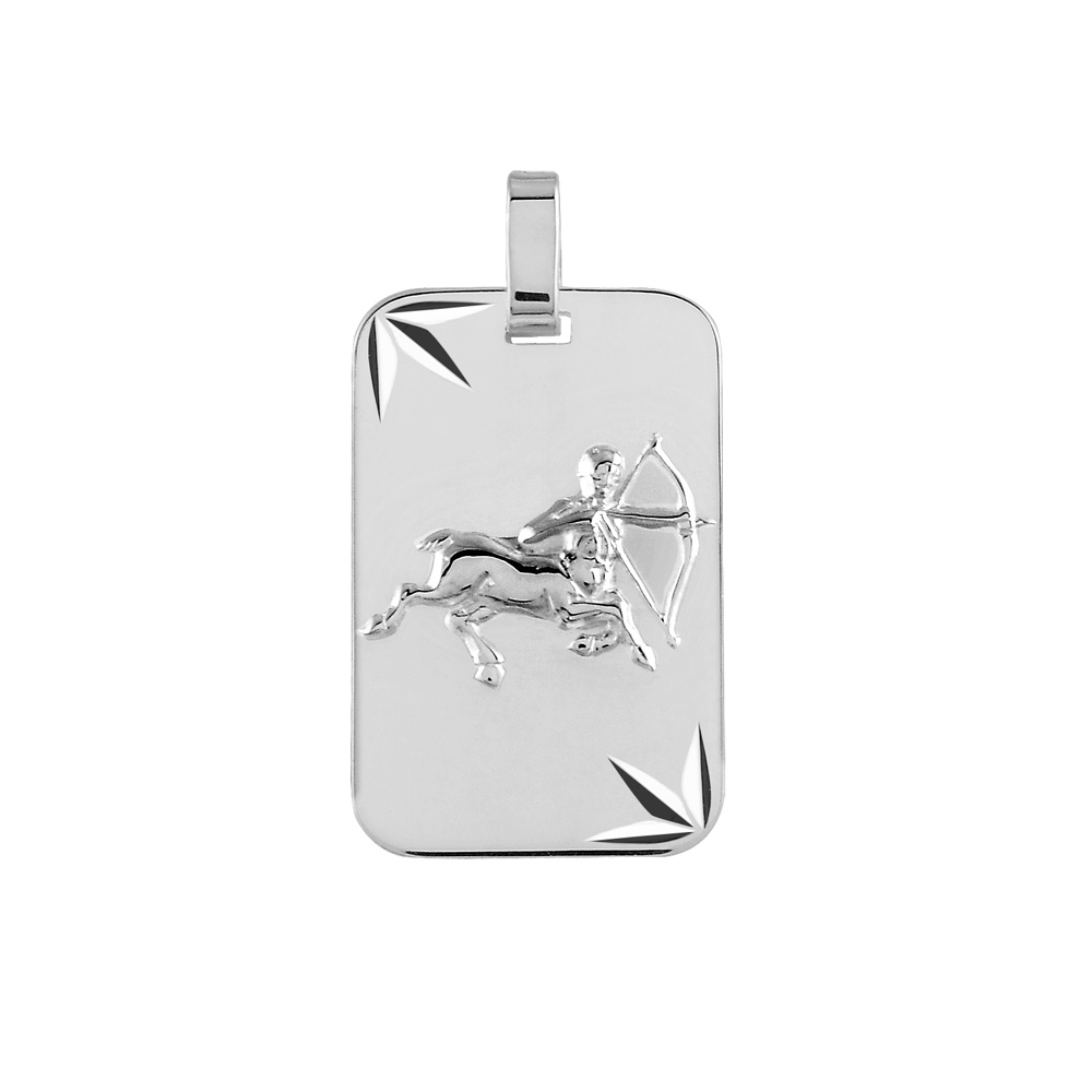 Pendentif en argent rhodi� plaque G.I diamant� �toil� zodiaque Sagittaire - Vue 1