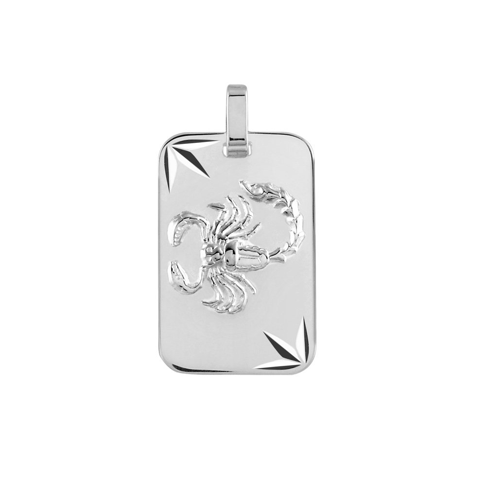Pendentif en argent rhodi� plaque G.I diamant� �toil� zodiaque Scorpion - Vue 1