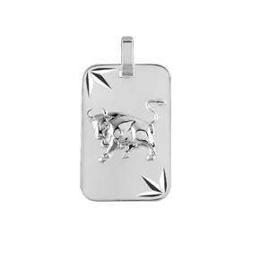 Pendentif en argent rhodi plaque G.I diamant toil zodiaque Taureau - Vue 1