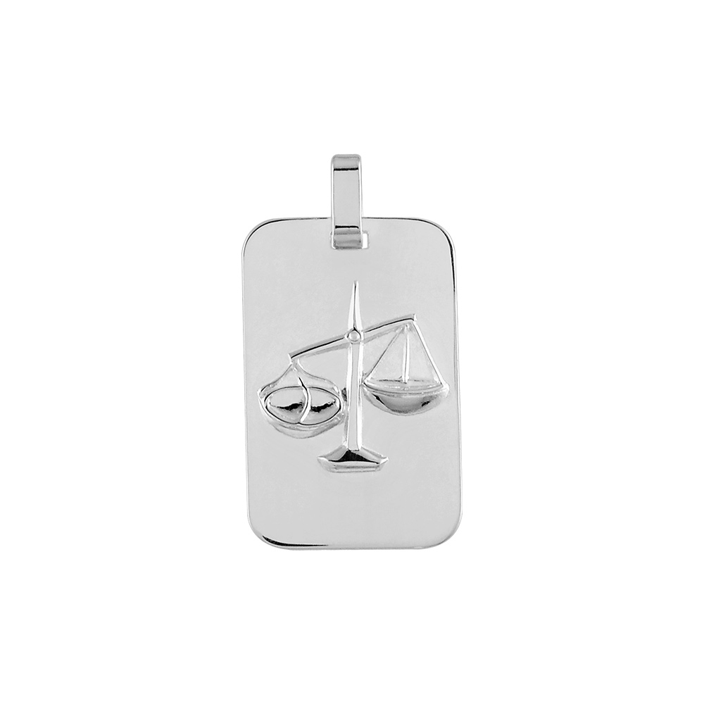 Pendentif en argent rhodi� plaque G.I. rectangulaire arrondie zodiaque Balance - Vue 1