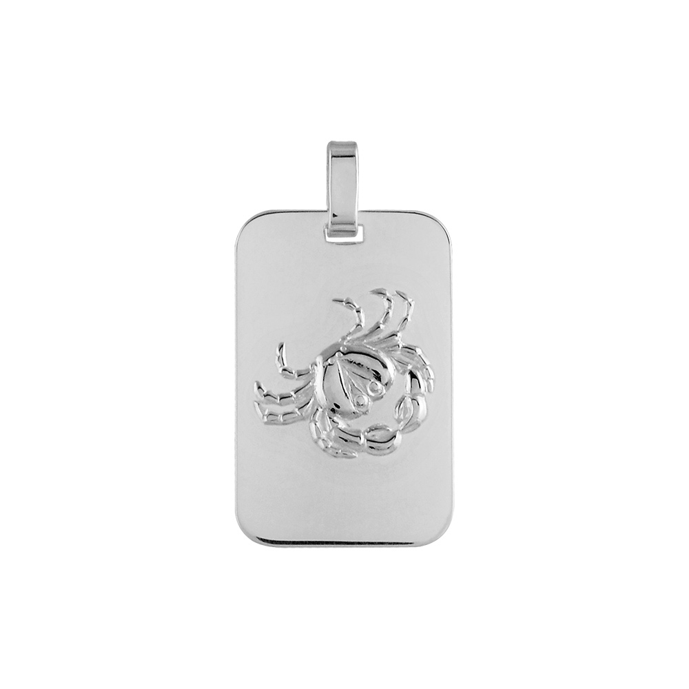 Pendentif en argent rhodi� plaque G.I. rectangulaire arrondie zodiaque Cancer - Vue 1