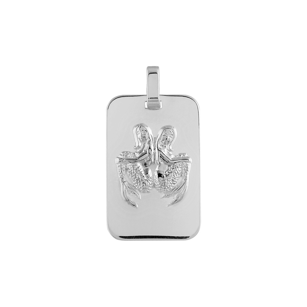 Pendentif en argent rhodi� plaque G.I. rectangulaire arrondie zodiaque G�meaux - Vue 1