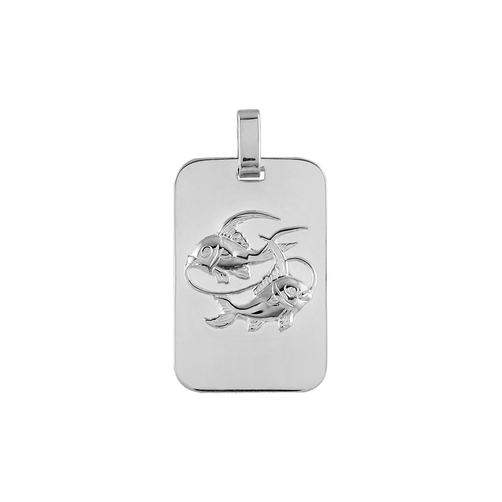 Pendentif en argent rhodi� plaque G.I. rectangulaire arrondie zodiaque Poissons - Vue 1