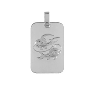 Pendentif en argent rhodi plaque G.I. rectangulaire arrondie zodiaque Poissons - Vue 1