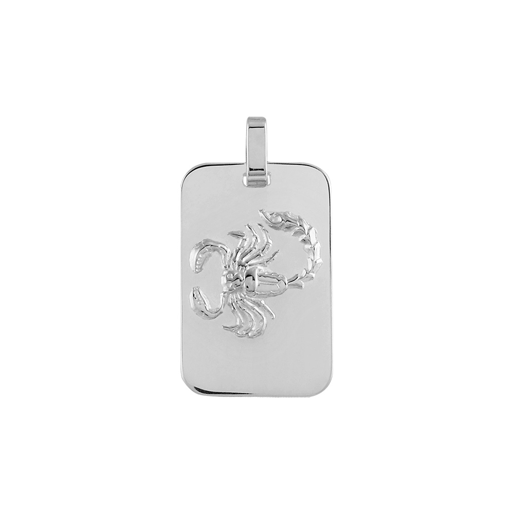 Pendentif en argent rhodi� plaque G.I. rectangulaire arrondie zodiaque Scorpion - Vue 1