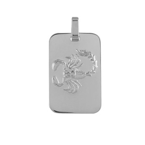 Pendentif en argent rhodi plaque G.I. rectangulaire arrondie zodiaque Scorpion - Vue 1