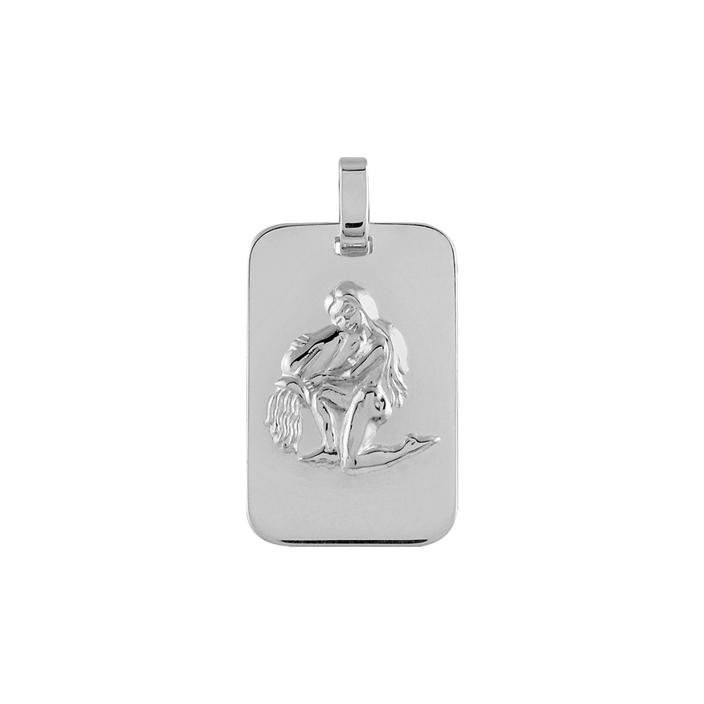 Pendentif en argent rhodi� plaque G.I. rectangulaire arrondie zodiaque Verseau - Vue 1