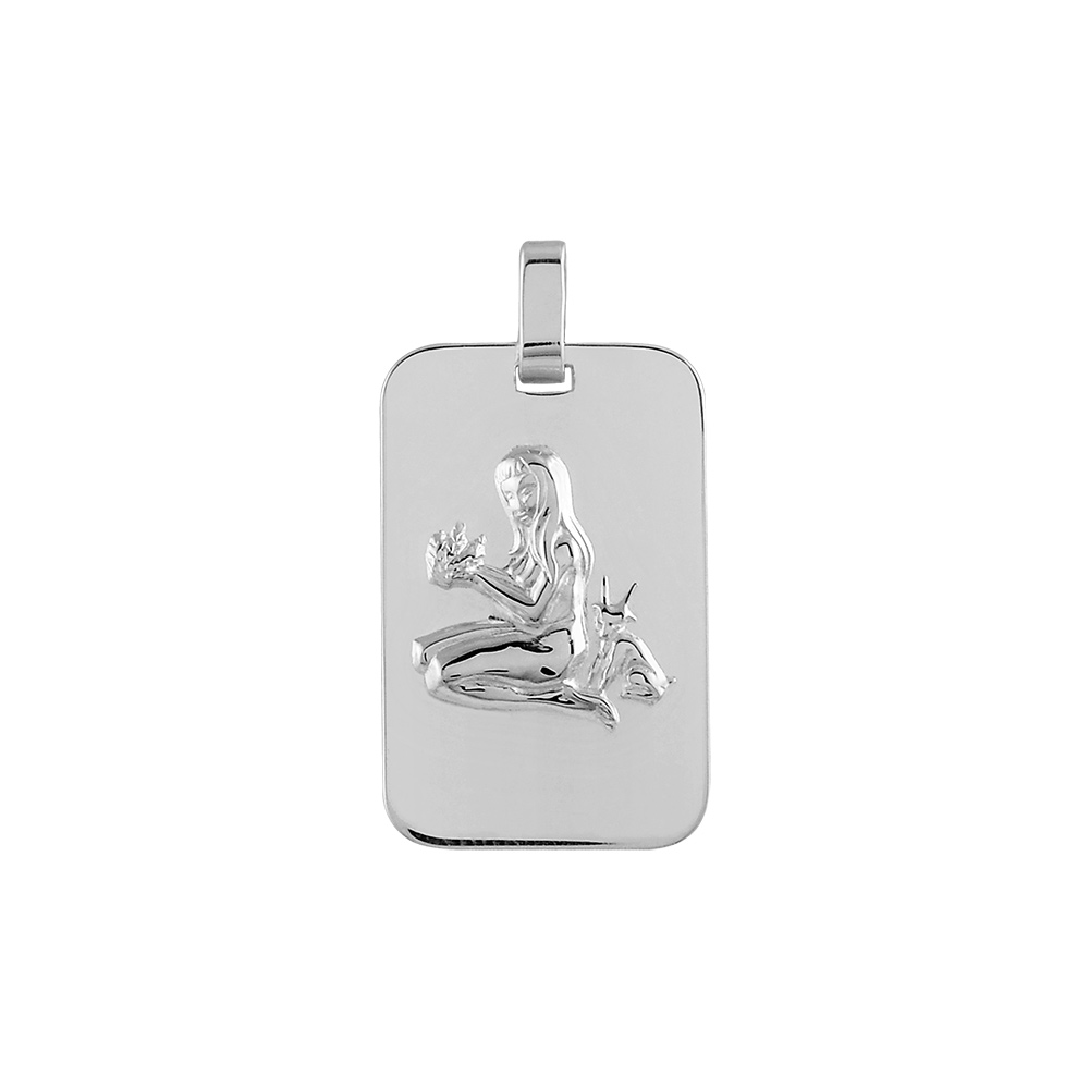 Pendentif en argent rhodi� plaque G.I. rectangulaire arrondie zodiaque Vierge - Vue 1
