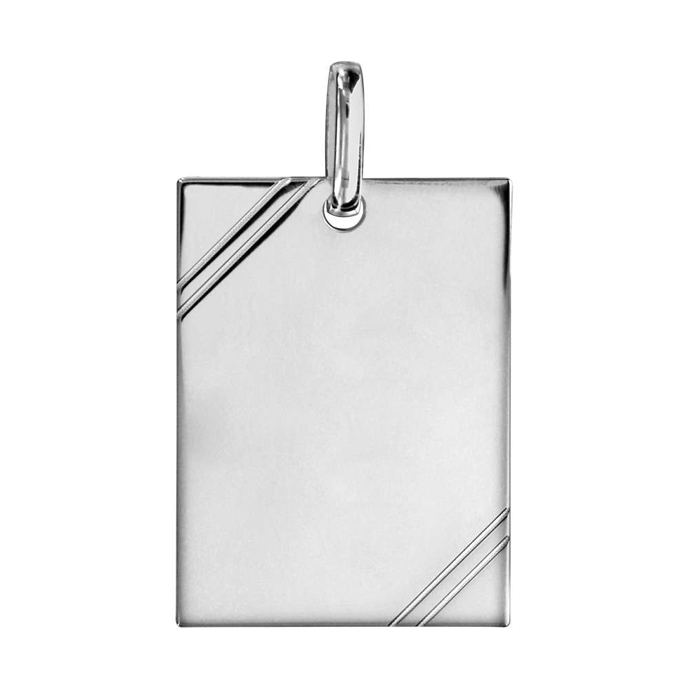 Pendentif en argent rhodi� plaque G.I. rectangulaire � graver avec striures dans 2 angles - dimensions 27mm X 20mm - plaque fine - Vue 1