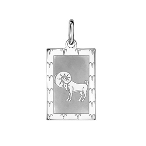 Pendentif en argent rhodi plaque G.I. rectangulaire zodiaque Blier mat et brillant - Vue 1