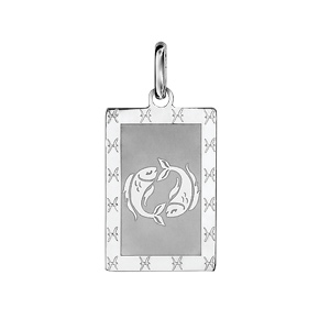 Pendentif en argent rhodi plaque G.I. rectangulaire zodiaque Poissons mat et brillant - Vue 1