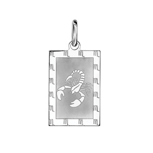 Pendentif en argent rhodi plaque G.I. rectangulaire zodiaque Scorpion mat et brillant - Vue 1