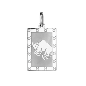 Pendentif en argent rhodi plaque G.I. rectangulaire zodiaque Taureau mat et brillant - Vue 1