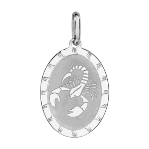 Pendentif en argent rhodi plaque ovale zodiaque Scorpion mat et brillant - Vue 1