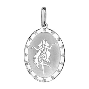 Pendentif en argent rhodi plaque ovale zodiaque Vierge mat et brillant - Vue 1