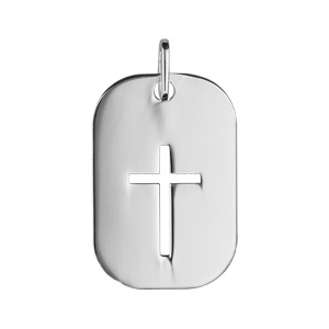 Pendentif en argent rhodi plaque rectangulaire avec croix ajoure - Vue 1