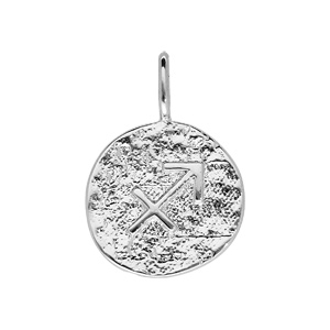 Pendentif en argent rhodié rond martelé avec signe du zodiaque Sagittaire - Vue 1