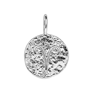 Pendentif en argent rhodié rond martelé zodiaque Bélier - Vue 1
