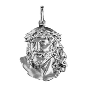 Pendentif en argent rhodié tête de Jésus Christ - Vue 1