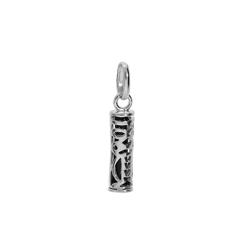 Pendentif en argent rhodi� Tiki 13mm tendresse amour fond noir - Vue 1