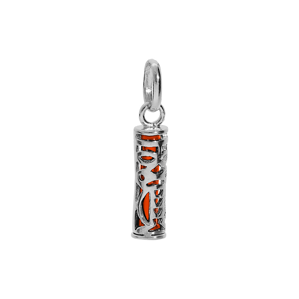 Pendentif en argent rhodi� Tiki 13mm tendresse amour fond orang� - Vue 1