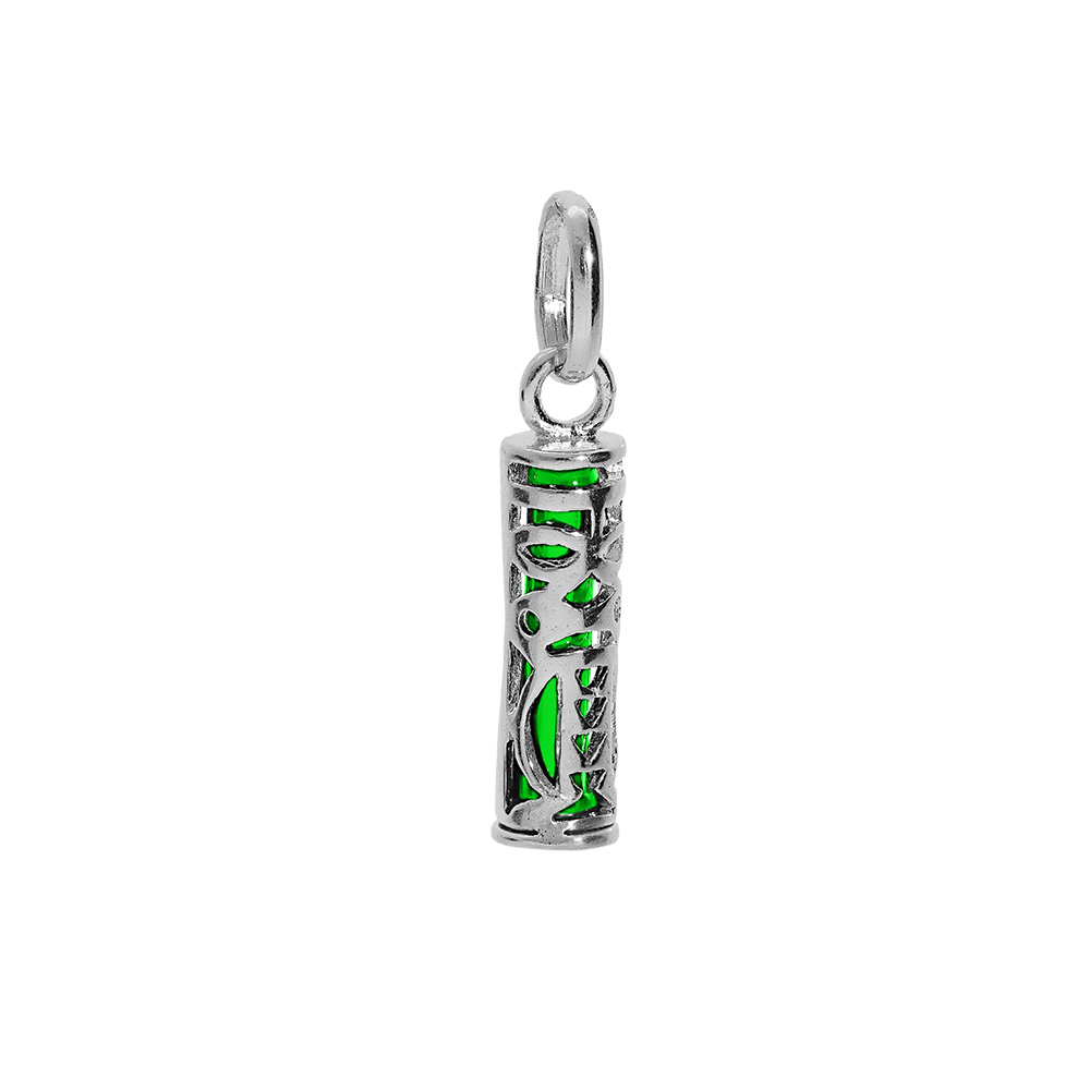 Pendentif en argent rhodi� Tiki 13mm tendresse amour fond vert - Vue 1