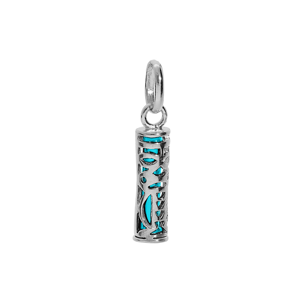 Pendentif en argent rhodi� Tiki 13mm tendresse amour r�sine fond turquoise - Vue 1