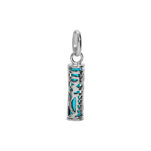 Pendentif en argent rhodi Tiki 13mm tendresse amour rsine fond turquoise - Vue 1