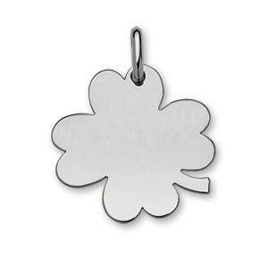 Pendentif en argent rhodi trfle  4 feuilles  graver grand modle 28mm X 30mm - plaque fine - Vue 1