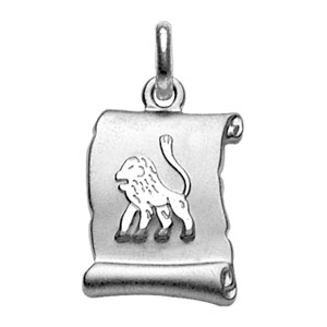 Pendentif en argent rhodi zodiaque parchemin simple Lion - Vue 1