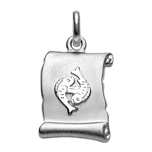 Pendentif en argent rhodi zodiaque parchemin simple Poissons - Vue 1