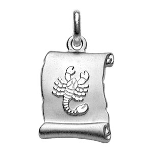 Pendentif en argent rhodi zodiaque parchemin simple Scorpion - Vue 1