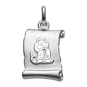 Pendentif en argent rhodi zodiaque parchemin simple Verseau - Vue 1