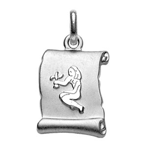 Pendentif en argent rhodi zodiaque parchemin simple Vierge - Vue 1