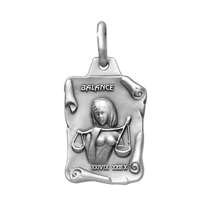 Pendentif en argent vieilli parchemin zodiaque Balance - Vue 1