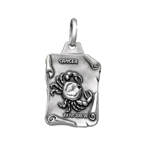 Pendentif en argent vieilli parchemin zodiaque Cancer - Vue 1