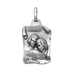 Pendentif en argent vieilli parchemin zodiaque Gmeaux - Vue 1