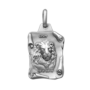 Pendentif en argent vieilli parchemin zodiaque Lion - Vue 1