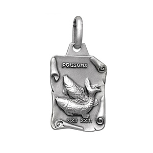 Pendentif en argent vieilli parchemin zodiaque Poissons - Vue 1