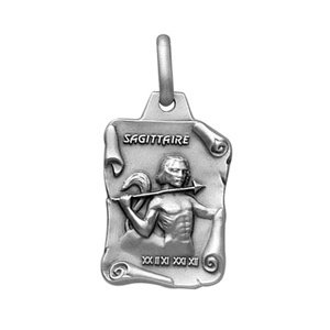 Pendentif en argent vieilli parchemin zodiaque Sagittaire - Vue 1