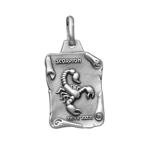 Pendentif en argent vieilli parchemin zodiaque Scorpion - Vue 1