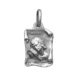 Pendentif en argent vieilli parchemin zodiaque Verseau - Vue 1