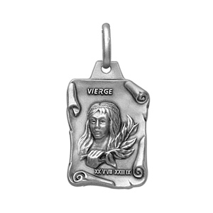 Pendentif en argent vieilli parchemin zodiaque Vierge - Vue 1