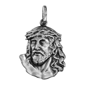 Pendentif en argent vieilli tête de Jésus Christ - Vue 1