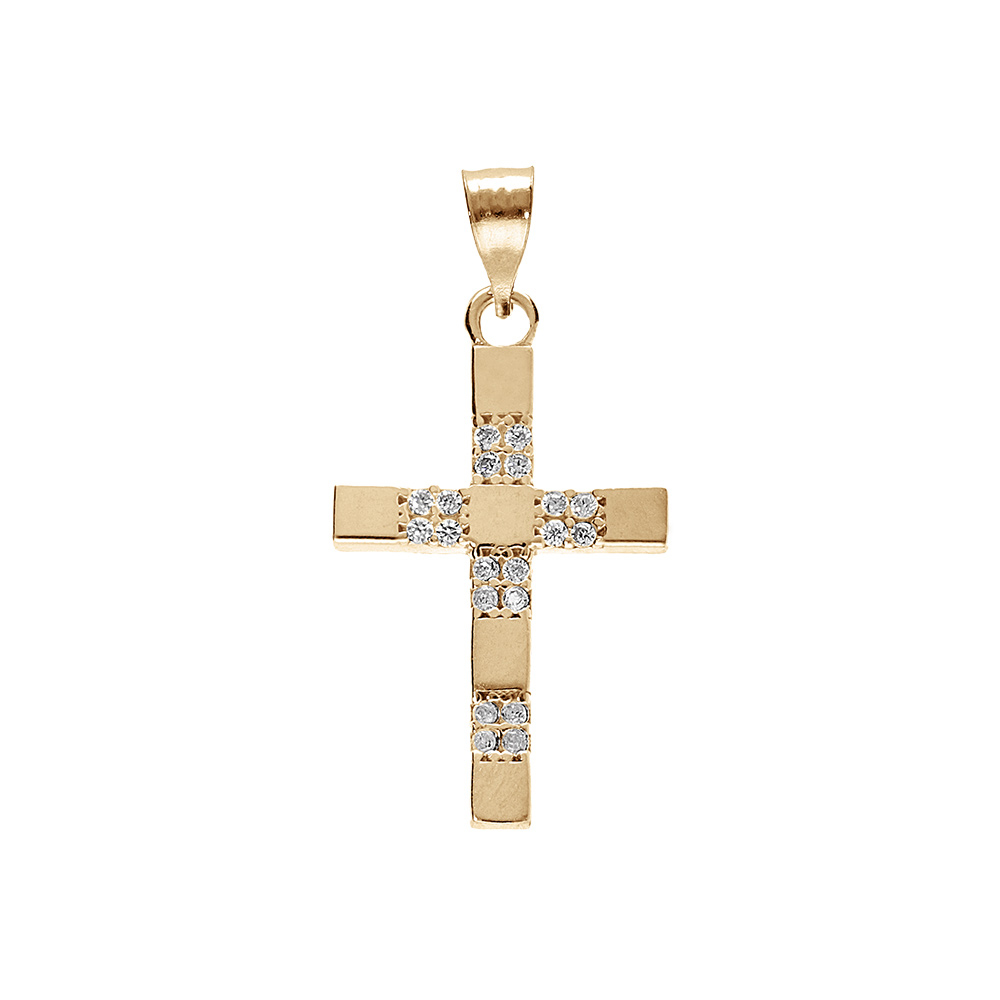 Pendentif en plaqu� or 20x10mm croix avec oxydes - Vue 1