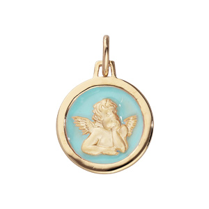 Pendentif en plaqu or Ange sur fond bleu ciel - Vue 1