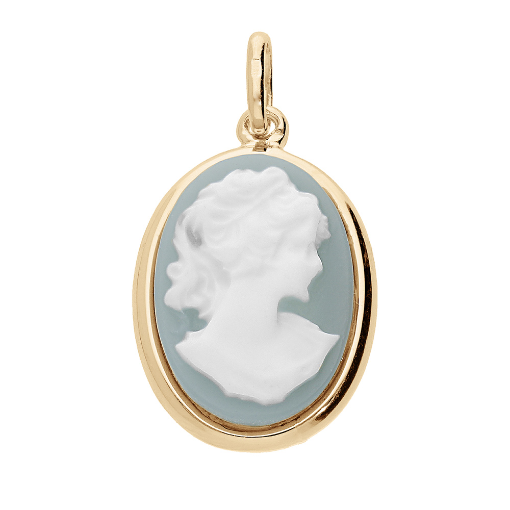 Pendentif en plaqu� or Cam�e bleu ovale - Vue 1