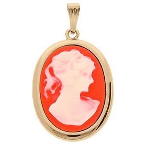 Pendentif en plaqu or Came rose ovale contour lisse - grand modle - Vue 1